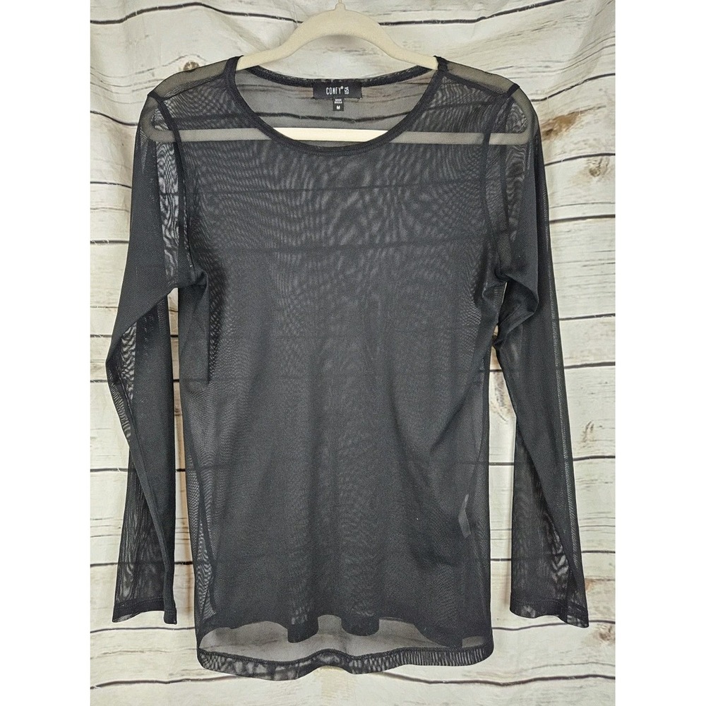 Comfy USA Black Mesh Top M Long Sleeves Womens Pullover Fairy Grunge